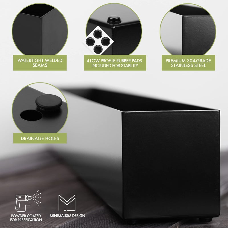 DR&Co Modern Rectangle Planter Box - 32" Metal Planter Ideal for Long Succulent, Rectangular Box for Table or Window Sill, Trough for Indoor Window, Black - Image 3